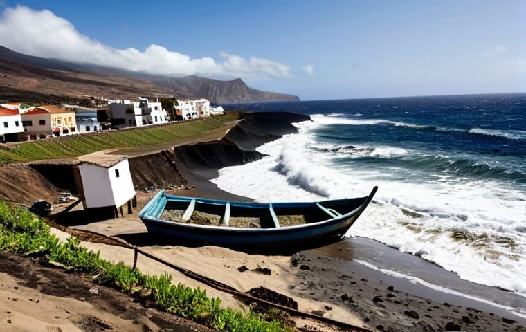 카나리아제도 환경 문제 - **Prompt:** A once-pristine, now heavily overcrowded beach in the Canary Islands during peak tourist...