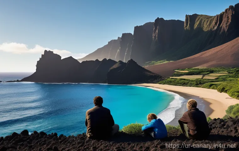 카나리아제도 정치적 갈등 - **Prompt:** A serene, picturesque landscape of the Canary Islands at sunrise, featuring volcanic roc...